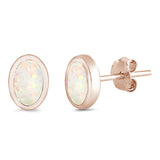<span>CLOSEOUT! </span>Rose Gold Plated White Opal Oval Shape .925 Sterling Silver Earrings