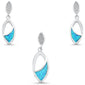 <span>CLOSEOUT! </span>Blue Opal & Cubic Zirconia Leaf Shape Dangling Earring & Pendant .925 Sterling Silver Set