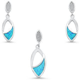Blue Opal & Cubic Zirconia Leaf Shape Dangling Earring & Pendant .925 Sterling Silver Set