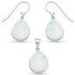 White Opal Pear Shape Dangle Earring & Pendant .925 Sterling Silver Set