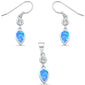 <span>CLOSEOUT! </span>Blue Opal Pear & Cubic Zirconia Dangling Earring & Pendant .925 Sterling Silver Set