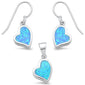 Blue Opal Heart Shape Dangling Earring & Pendant .925 Sterling Silver Set