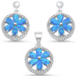 <span>CLOSEOUT! </span>Blue Opal & Round Cz Pendant & Earrings .925 Sterling Silver Earring & Pendant Set