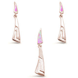Rose Gold Plated Pink Opal Filigree Dangling Earring & Pendant .925 Sterling Silver Set