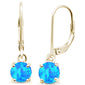 Yellow Gold Plated Round Blue Opal Lever Back .925 Sterling Silver Earrings