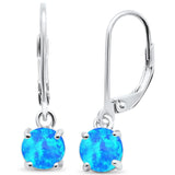 Round Blue Opal Lever Back .925 Sterling Silver Earrings