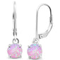 Round Pink Opal Lever Back .925 Sterling Silver Earrings
