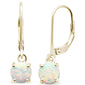 Yellow Gold Round White Opal Lever Back .925 Sterling Silver Earrings