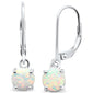 Round White Opal Lever Back .925 Sterling Silver Earrings