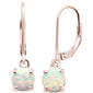 Rose Gold Plated Round White Opal Lever Back .925 Sterling Silver Earrings