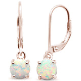 Rose Gold Plated Round White Opal Lever Back .925 Sterling Silver Earrings