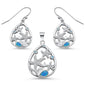 Blue Opal & Aquamarine Star Cz Drop Pendant & Earring .925 Sterling Silver Set