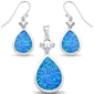 <span>CLOSEOUT! </span>Blue Opal & Cz Pear Shape Dangle Earring & Pendant .925 Sterling Silver Set