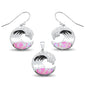 <span>CLOSEOUT! </span>Pink Opal & Cubic Zirconia Ocean Wave Design Earring & Pendant  .925 Sterling Silver Set