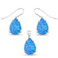 Blue Opal Pear Shape Dangle .925 Sterling Silver Earrings