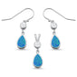 Blue Opal Pear Shape & Cz Dangle Earring & Pendant .925 Sterling Silver Set
