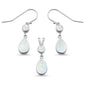 White Opal pear Shape & Cz Dangle Earring & Pendant .925 Sterling Silver Set