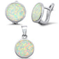 White Opal Round Earring & Pendant .925 Sterling Silver Set