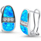 Blue Opal & Cz Latch Back .925 Sterling Silver Earrings