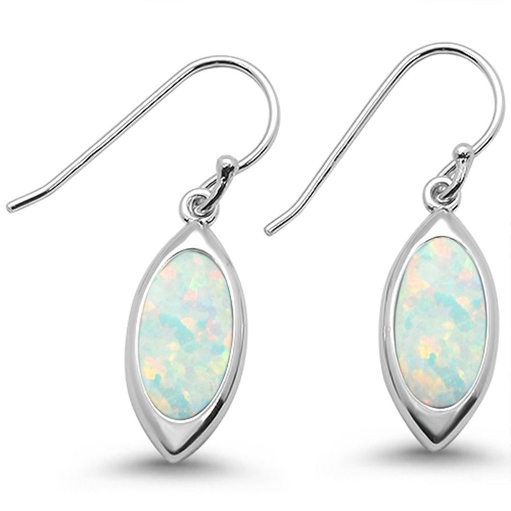 White Opal & Cz Marquise Dangle  .925 Sterling Silver Earrings