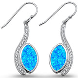 Blue Opal & Cz Marquise Dangle  .925 Sterling Silver Earrings