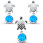 Blue Opal & Cz Turtle Earring & Pendant .925 Sterling Silver Set
