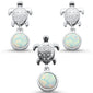 White Opal & Cz Turtle Earring & Pendant .925 Sterling Silver Set