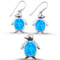 Blue Opal Penguin Dangle Earring & Pendant .925 Sterling Silver Set