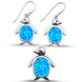 <span>¡LIQUIDACIÓN! </span>Juego de aretes colgantes y dije de pingüino de ópalo azul de plata de ley 925