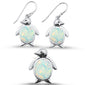 White Opal Penguin Dangle Earring & Pendant .925 Sterling Silver Set