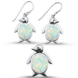 <span>CLOSEOUT! </span>White Opal Penguin Dangle Earring & Pendant .925 Sterling Silver Set