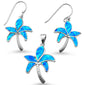 Blue Opal Palm Tree Earring & Pendant .925 Sterling Silver Set