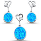 Oval Blue Opal & Cz with Heart Shape Dangle Earring & Pendant .925 Sterling Silver Set