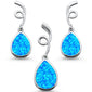 Blue Opal Pear Shape Spiral Dangle Earring & Pendant .925 Sterling Silver Set