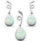 White Opal Pear Shape Spiral Dangle Earring & Pendant .925 Sterling Silver Set