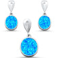 Blue Opal Oval Dangle Earring & Pendant .925 Sterling Silver Set