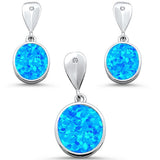 <span>CLOSEOUT! </span>Blue Opal Oval Dangle Earring & Pendant .925 Sterling Silver Set