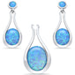 <span>CLOSEOUT! </span>Blue Opal Oval Tear Drop Dangle Earring & Pendant .925 Sterling Silver Set