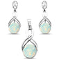 Round Opal Infinity Drop Dangle .925 Sterling Silver Earrings & Pendant Set