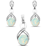 Round Opal Infinity Drop Dangle .925 Sterling Silver Earrings & Pendant Set