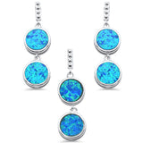 <span>CLOSEOUT! </span>Double Round Blue Opal Dangle Earring & Pendant .925 Sterling Silver Set