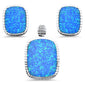 <span>CLOSEOUT! </span>Rectangle Blue Opal Earring & Pendant .925 Sterling Silver Set