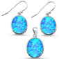 <span>CLOSEOUT! </span>Oval Blue Opal .925 Sterling Silver Earrings & Pendant Set