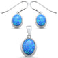 Oval Blue Opal  .925 Sterling Silver Earrings & Pendant Set
