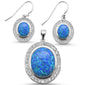 <span>CLOSEOUT! </span>Blue Opal & Cubic Zirconia Oval .925 Sterling Silver Earrings & Pendant Set