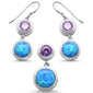 Round Opal  Amethyst Cubic Zirconia .925 Sterling Silver Earrings & Pendant Set