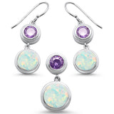 Round Opal Amethyst & Cubic Zirconia .925 Sterling Silver Earring & Pendant Set