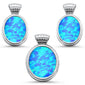 <span>CLOSEOUT! </span>Oval Blue Opal .925 Sterling Silver Earrings & Pendant Set