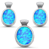 Oval Blue Opal .925 Sterling Silver Earrings & Pendant Set