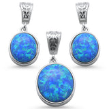 <span>CLOSEOUT! </span>Oval Blue Opal Design .925 Sterling Silver Earrings & Pendant Set